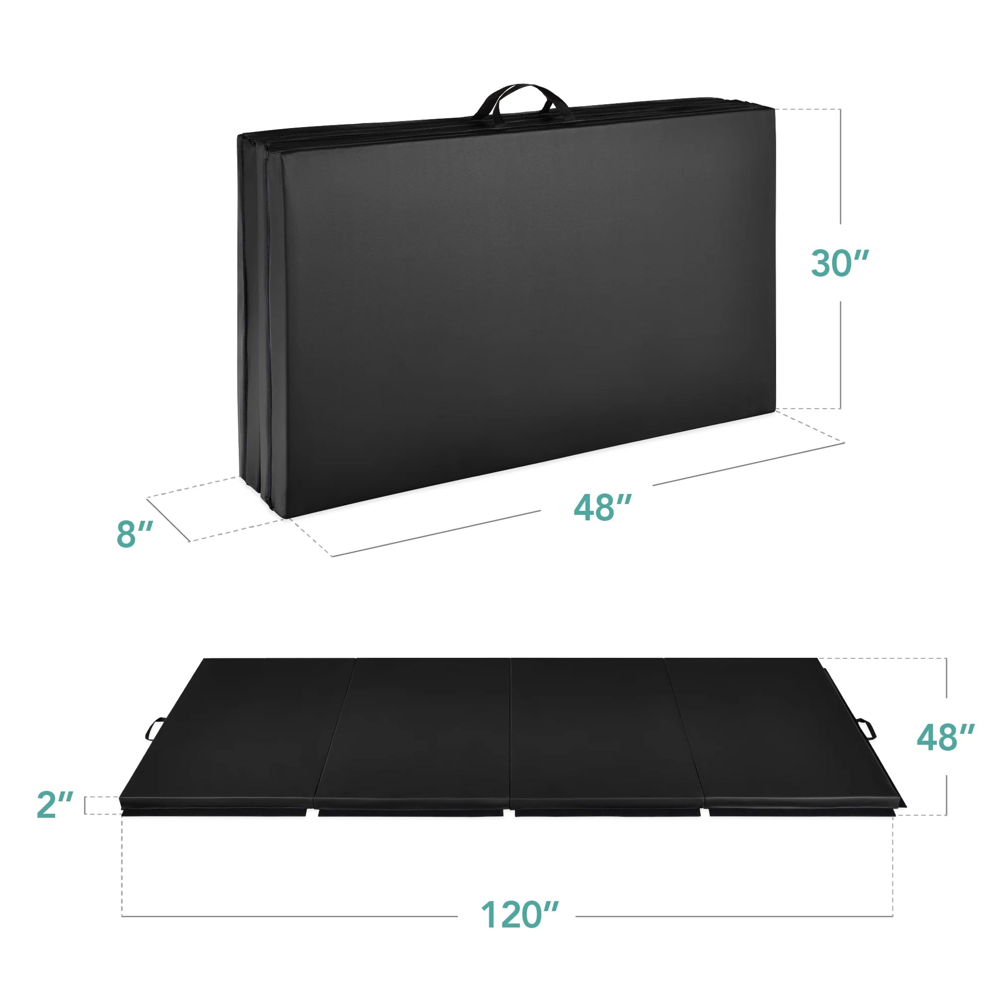 10Ftx4Ftx2In Folding Gym Mat 4-Panel Gymnastics Workout Floor Mats W/ Handles Black