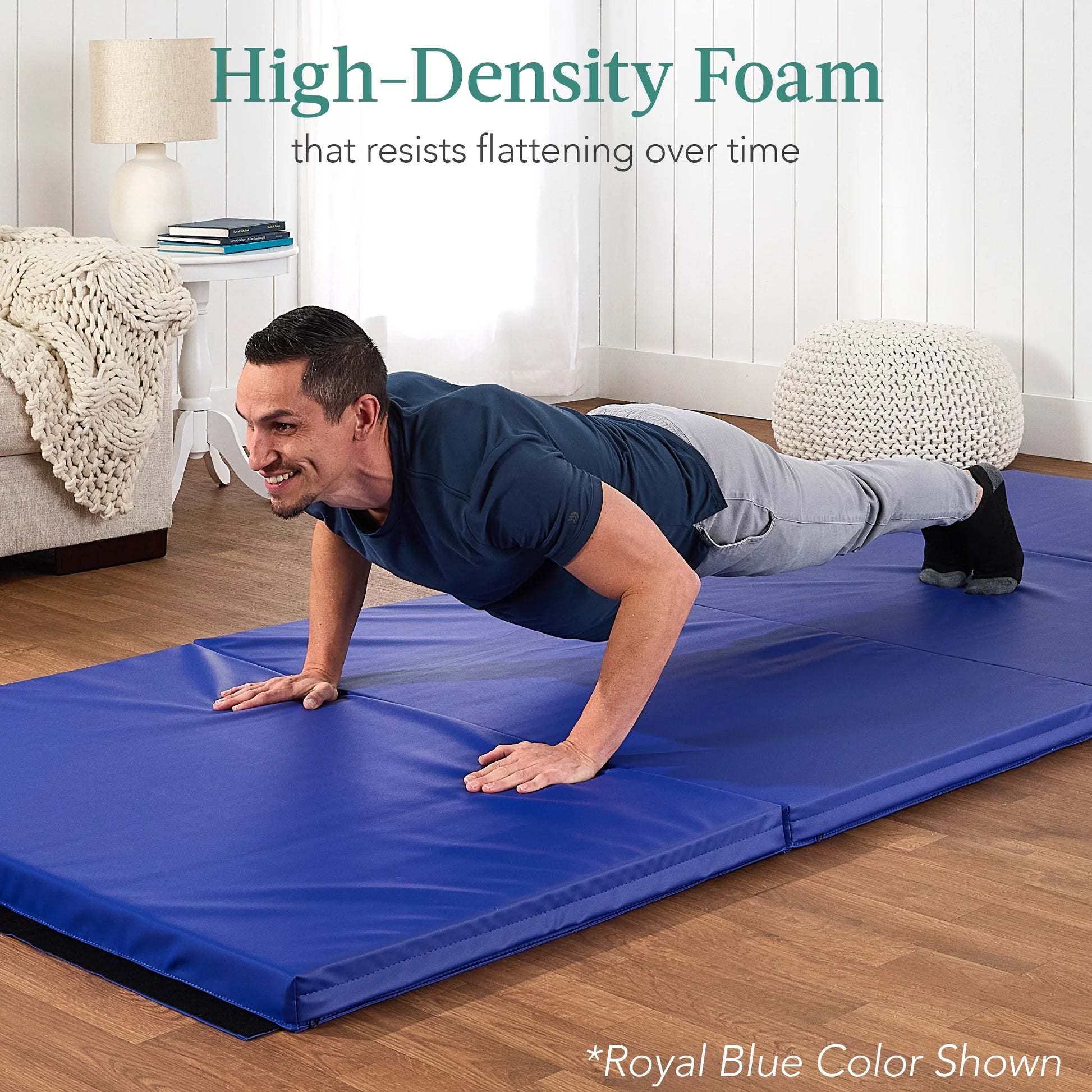 10Ftx4Ftx2In Folding Gym Mat 4-Panel Gymnastics Workout Floor Mats W/ Handles Black