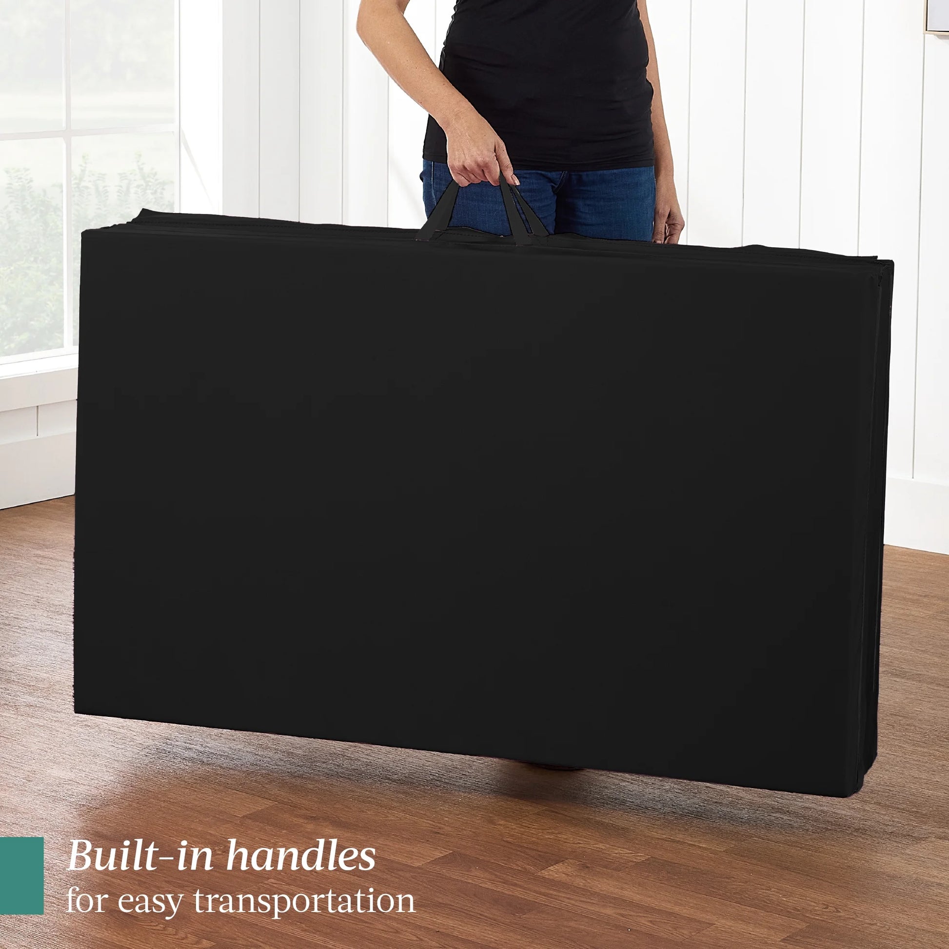10Ftx4Ftx2In Folding Gym Mat 4-Panel Gymnastics Workout Floor Mats W/ Handles Black