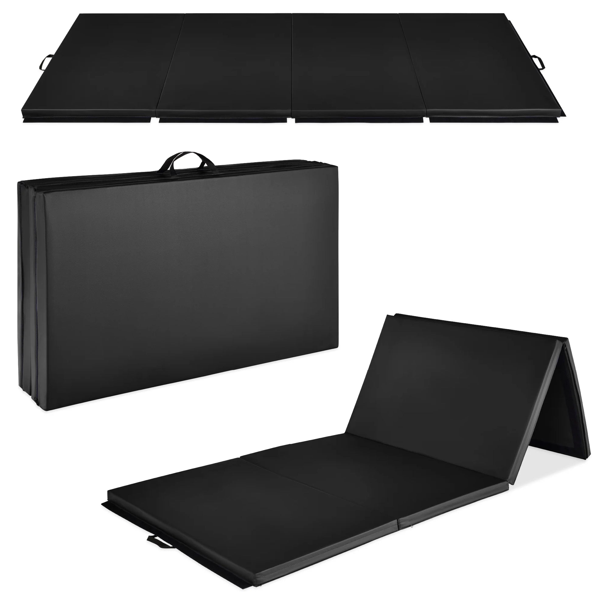 10Ftx4Ftx2In Folding Gym Mat 4-Panel Gymnastics Workout Floor Mats W/ Handles Black